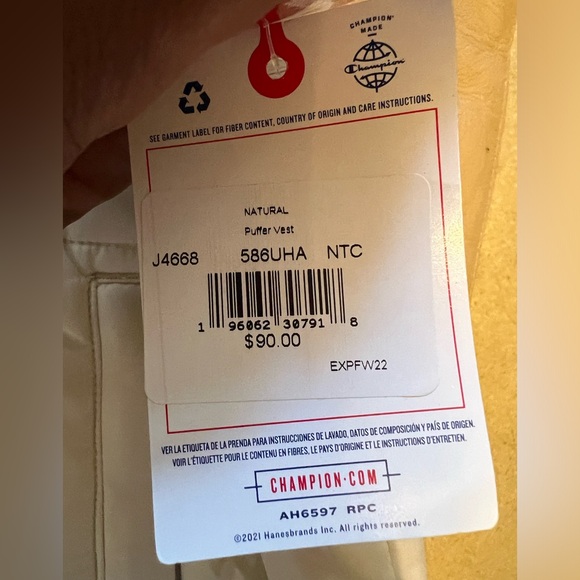 Champion Authentic women’s vest jacket size XL color Natural NWT - Picture 5 of 5